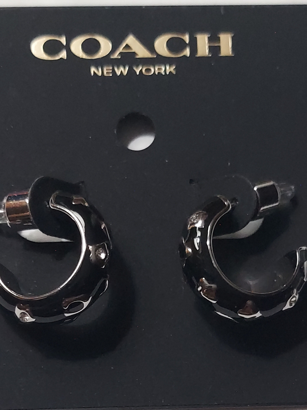 Coach Black Hoop Earrings with Crystal Accents